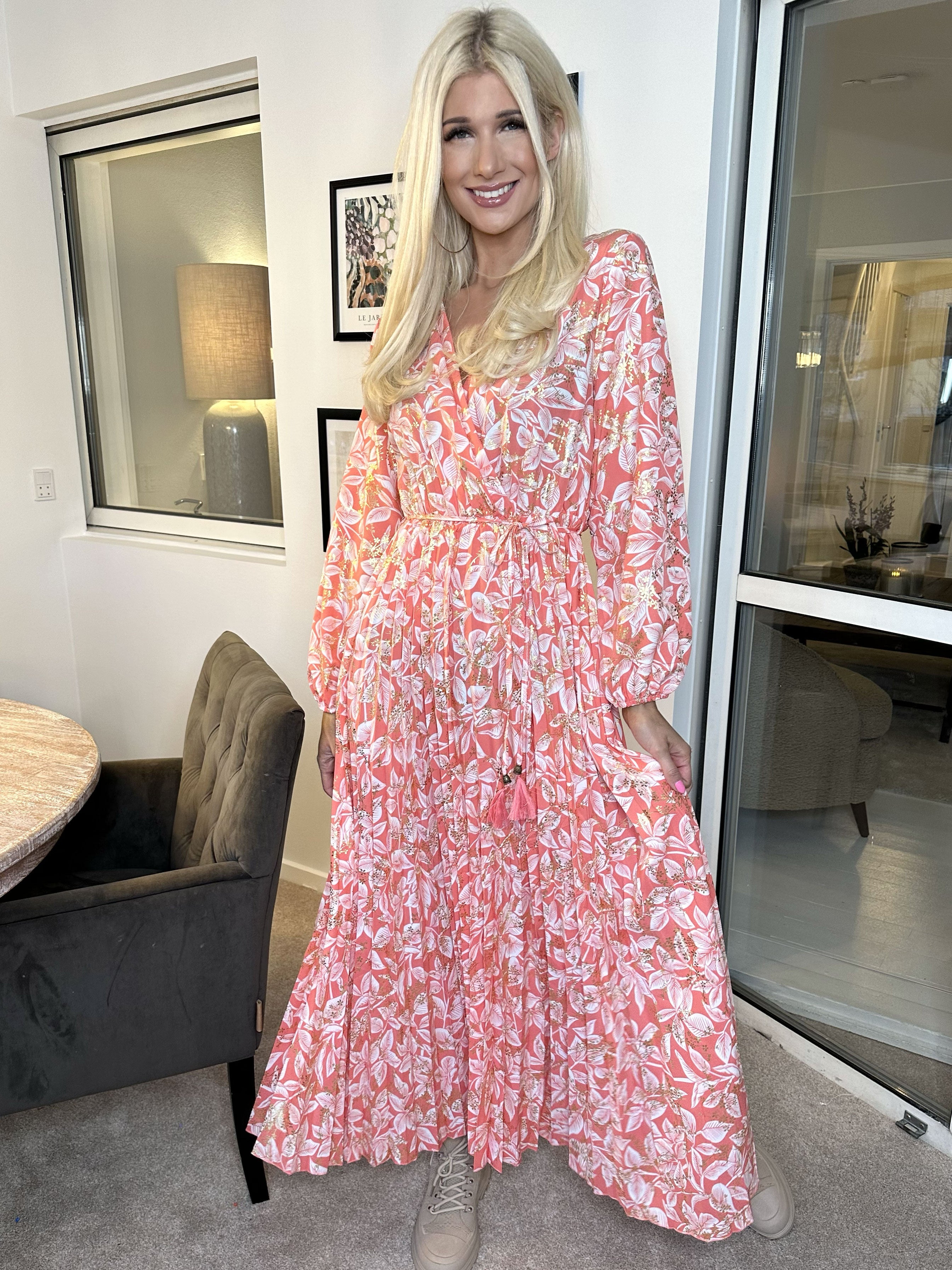 Marinella Leaf - Smuk lang kjole med bladmotiv